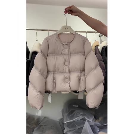 FA47694# 粉色圆领三粒扣短款棉服外套女冬季高级感外搭保暖加厚面包服上衣  服裝批發女裝批發服飾貨源