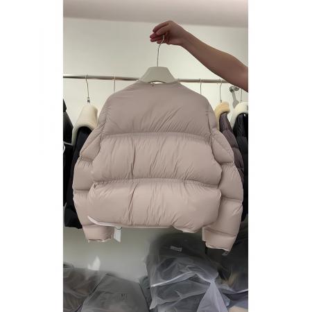 FA47694# 粉色圆领三粒扣短款棉服外套女冬季高级感外搭保暖加厚面包服上衣  服裝批發女裝批發服飾貨源