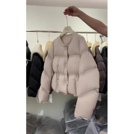 FA47694# 粉色圆领三粒扣短款棉服外套女冬季高级感外搭保暖加厚面包服上衣  服裝批發女裝批發服飾貨源