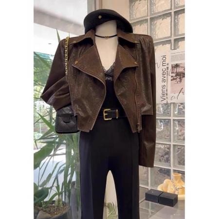 FA47695# 小个子气质休闲咖色短外套女装秋冬新款御姐又a又飒夹克上衣  服裝批發女裝批發服飾貨源