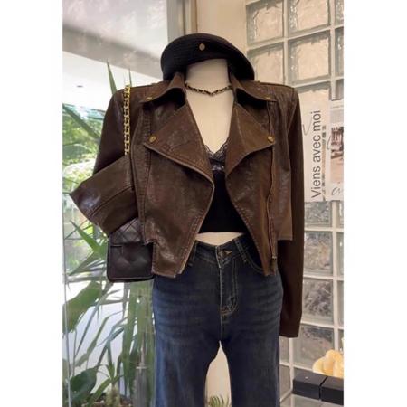 FA47695# 小个子气质休闲咖色短外套女装秋冬新款御姐又a又飒夹克上衣  服裝批發女裝批發服飾貨源