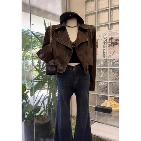 FA47695# 小个子气质休闲咖色短外套女装秋冬新款御姐又a又飒夹克上衣  服裝批發女裝批發服飾貨源