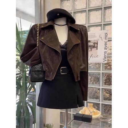 FA47695# 小个子气质休闲咖色短外套女装秋冬新款御姐又a又飒夹克上衣  服裝批發女裝批發服飾貨源