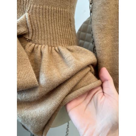 FA47700# 温柔风法式荷叶边长袖针织衫秋冬收腰显瘦系带修身显瘦上衣  服裝批發女裝批發服飾貨源