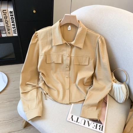 FA47702# 秋冬新款抽绳工装开衫外套还款POLO领上衣  服裝批發女裝批發服飾貨源