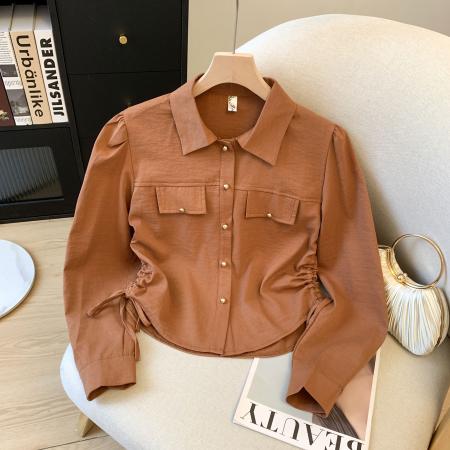 FA47702# 秋冬新款抽绳工装开衫外套还款POLO领上衣  服裝批發女裝批發服飾貨源