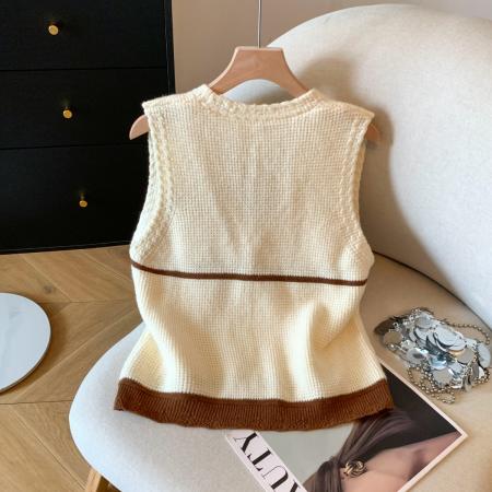 FA47703# 冬季新款背心马甲开衫撞色坎肩宽松百搭上衣  服裝批發女裝批發服飾貨源