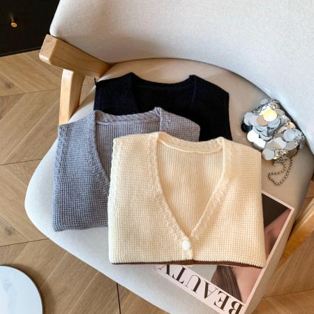 FA47703# 冬季新款背心马甲开衫撞色坎肩宽松百搭上衣  服裝批發女裝批發服飾貨源