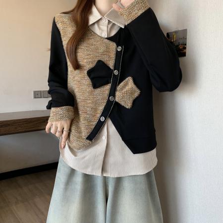 FA47705# 大码高端精致撞色设计感假两件拼接别致显瘦气质百搭长袖秋冬卫衣  服裝批發女裝批發服飾貨源