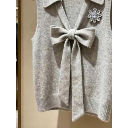 FA47706# 马甲新款今年流行爆款独特超好看气质叠穿蝴蝶结灰色针织背心  服裝批發女裝批發服飾貨源