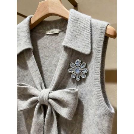 FA47706# 马甲新款今年流行爆款独特超好看气质叠穿蝴蝶结灰色针织背心  服裝批發女裝批發服飾貨源