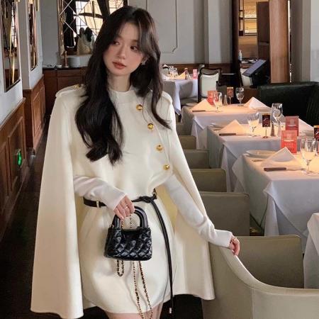 FA47707# 送腰带巴黎新贵秋冬季新款高级感斗篷小个子保暖大衣外套  服裝批發女裝批發服飾貨源