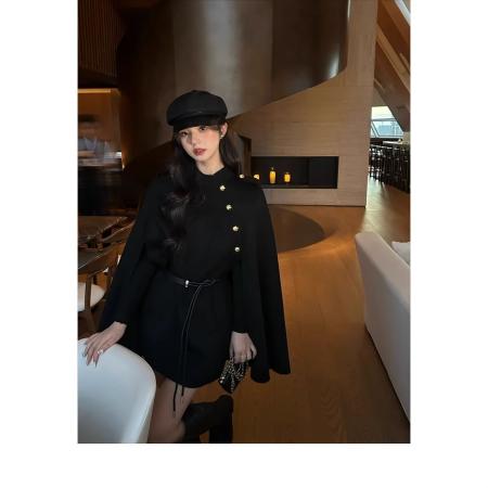 FA47707# 送腰带巴黎新贵秋冬季新款高级感斗篷小个子保暖大衣外套  服裝批發女裝批發服飾貨源