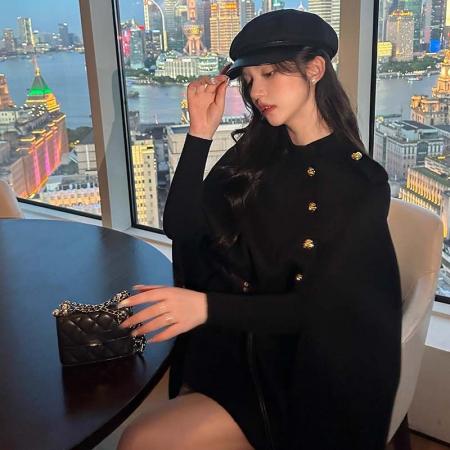 FA47707# 送腰带巴黎新贵秋冬季新款高级感斗篷小个子保暖大衣外套  服裝批發女裝批發服飾貨源