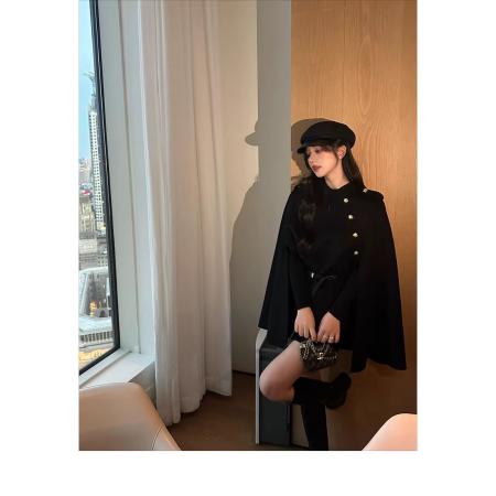 FA47707# 送腰带巴黎新贵秋冬季新款高级感斗篷小个子保暖大衣外套  服裝批發女裝批發服飾貨源