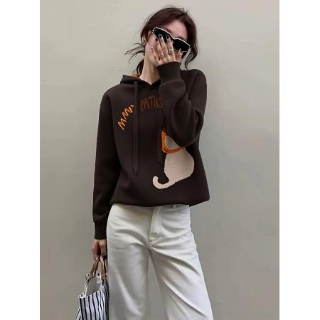 FA47710# 独特超好看咖色印花连帽卫衣女款秋冬季新款美拉德穿搭上衣  服裝批發女裝批發服飾貨源