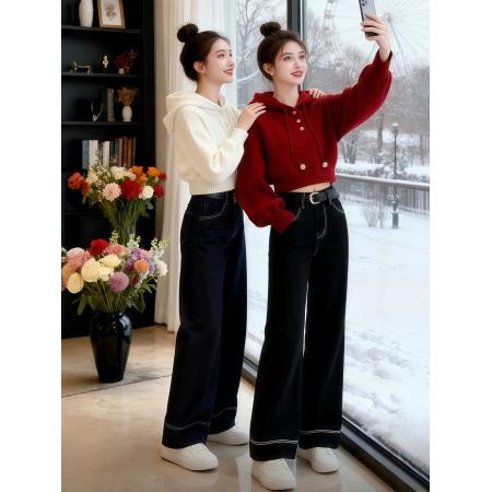 FA47712# 白色半开领短款连帽针织衫女秋冬季新款氛围感绝美巨好看上衣  服裝批發女裝批發服飾貨源