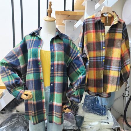 FA47713# 韩版春秋季加厚磨毛格子衬衫设计感休闲长袖宽松衬衣外套女  服裝批發女裝批發服飾貨源