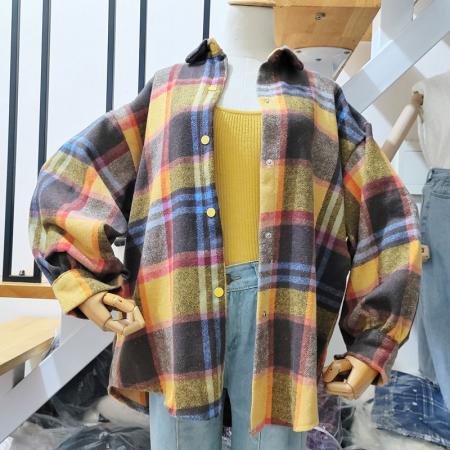 FA47713# 韩版春秋季加厚磨毛格子衬衫设计感休闲长袖宽松衬衣外套女  服裝批發女裝批發服飾貨源