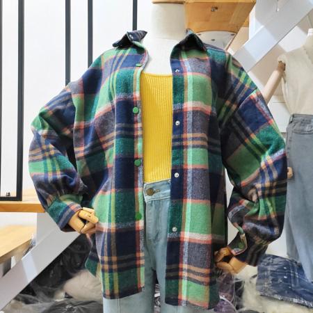 FA47713# 韩版春秋季加厚磨毛格子衬衫设计感休闲长袖宽松衬衣外套女  服裝批發女裝批發服飾貨源