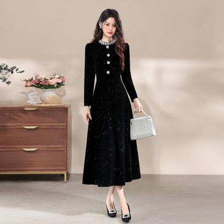 FA47730# 十三行品质精致亮闪闪名媛连衣裙年会晚宴重要场合礼服长裙  服裝批發女裝批發服飾貨源