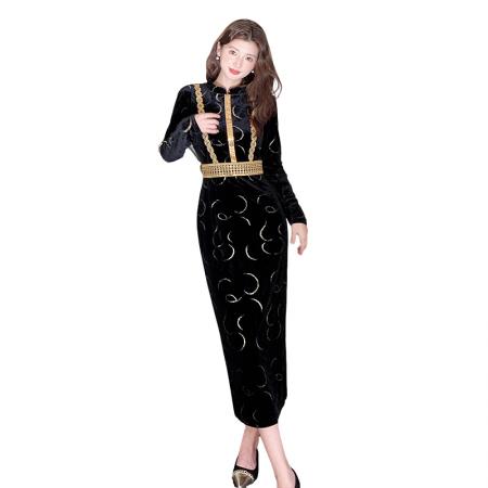 FA47731# 十三行品质秋冬新款高级感小立领收腰显瘦包臀连衣裙  服裝批發女裝批發服飾貨源