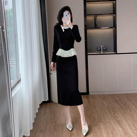 FA47737# 十三行品质法式复古高级感套装圆领设计感上衣半身裙两件套  服裝批發女裝批發服飾貨源