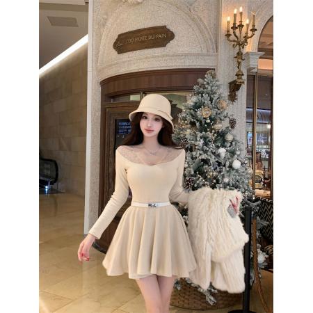 FA47748# 流光秘境时尚百搭气质连衣裙带腰带  服裝批發女裝批發服飾貨源