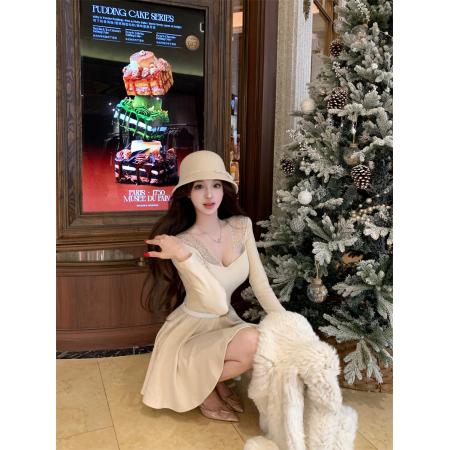 FA47748# 流光秘境时尚百搭气质连衣裙带腰带  服裝批發女裝批發服飾貨源