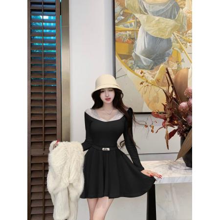 FA47748# 流光秘境时尚百搭气质连衣裙带腰带  服裝批發女裝批發服飾貨源