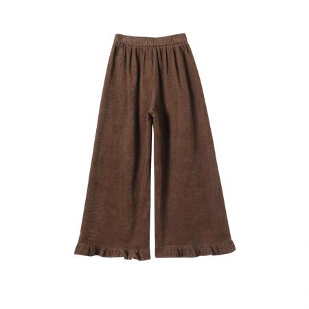 FA47751# 咖色灯芯绒条绒裤子女秋冬新款棕色木耳边设计感九分裤阔腿裤  服裝批發女裝批發服飾貨源