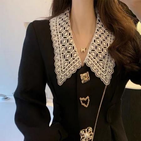 FA47756# 有娃娃领连衣裙女春秋收腰显瘦内搭打底裙子赫本风小黑裙  服裝批發女裝批發服飾貨源