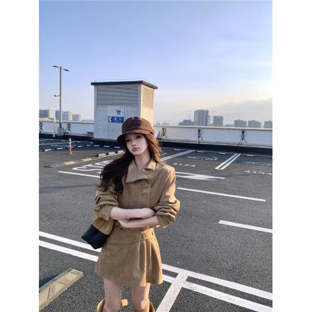 秋冬季新款韩版复古时髦百搭设计感麂皮连衣裙修身中长裙女  服裝批發女裝批發服飾貨源