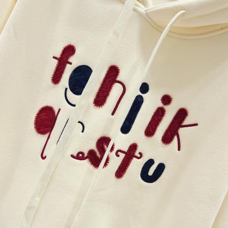 学院风加绒新款连帽卡通字母刺绣钉珠宽松洋气卫衣女  服裝批發女裝批發服飾貨源