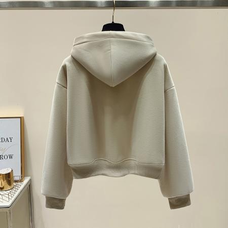 加绒加厚冬季新款连帽短款卫衣贴布印花宽松百搭长袖  服裝批發女裝批發服飾貨源