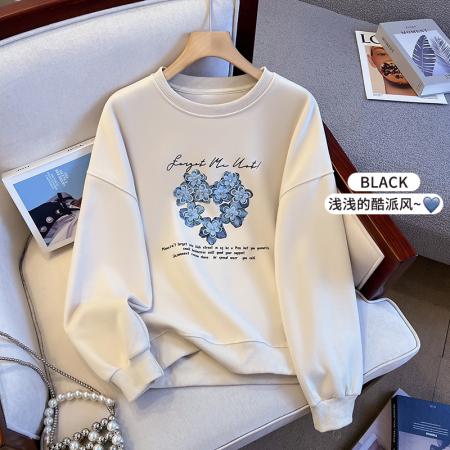 秋季新款圆领纯色时尚百搭宽松设计感小清新卫衣女上衣  服裝批發女裝批發服飾貨源