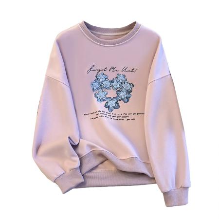 秋季新款圆领纯色时尚百搭宽松设计感小清新卫衣女上衣  服裝批發女裝批發服飾貨源