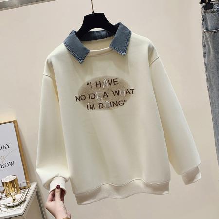 早春新款女装卫衣假两件学院风polo领长袖上衣时尚洋气  服裝批發女裝批發服飾貨源