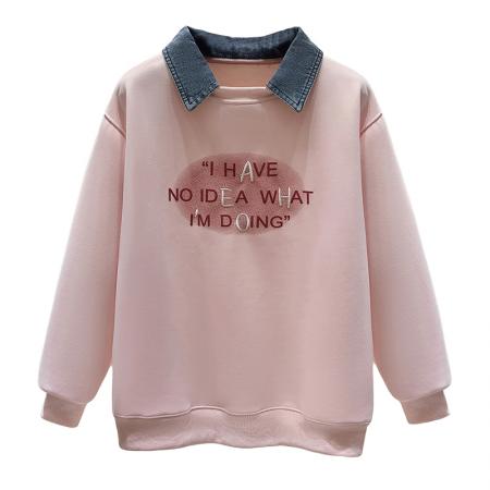 早春新款女装卫衣假两件学院风polo领长袖上衣时尚洋气  服裝批發女裝批發服飾貨源