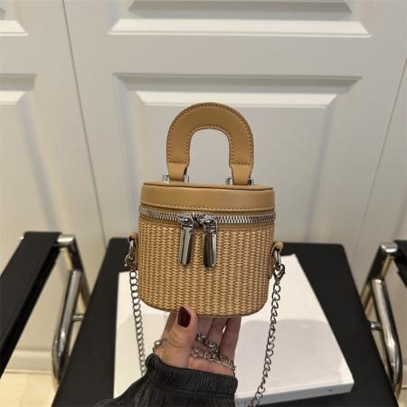 TJ2048# 韩系时尚个性2025新款双拉链设计洋气感链条休闲手提斜挎水桶女包