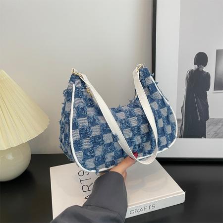 TJ2052# 女包厂家直销跨境批发2023秋季新款格子腋下单肩包简约百搭手提包