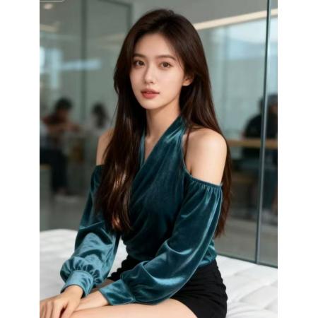 FA47772# 轻奢高级感镂空V领长袖T恤秋冬新款洋气显瘦设计感别致上衣 服裝批發女裝批發服飾貨源