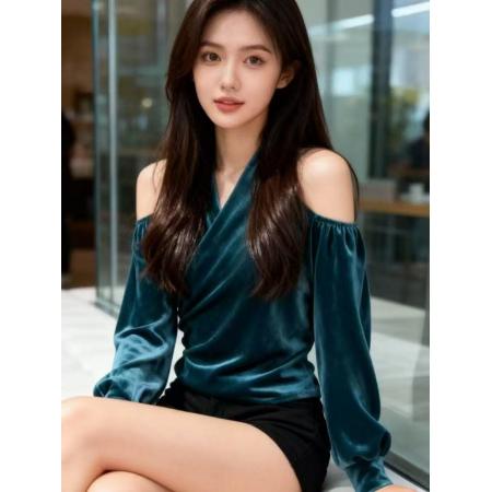 FA47772# 轻奢高级感镂空V领长袖T恤秋冬新款洋气显瘦设计感别致上衣 服裝批發女裝批發服飾貨源