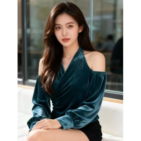 FA47772# 轻奢高级感镂空V领长袖T恤秋冬新款洋气显瘦设计感别致上衣 服裝批發女裝批發服飾貨源