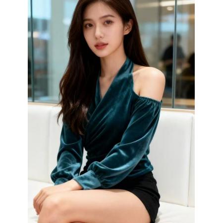 FA47772# 轻奢高级感镂空V领长袖T恤秋冬新款洋气显瘦设计感别致上衣 服裝批發女裝批發服飾貨源