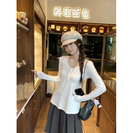 FA47788# ～大码胖MM圆领娃娃衫绑带针织衫显瘦内搭百搭长袖t恤 服裝批發女裝批發服飾貨源