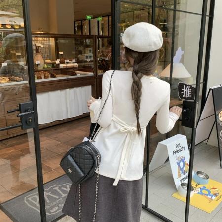 FA47788# ～大码胖MM圆领娃娃衫绑带针织衫显瘦内搭百搭长袖t恤 服裝批發女裝批發服飾貨源