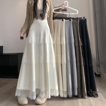 FA47792# 蕾丝花边蛋糕裙半身裙女秋冬新款垂感软糯针织长裙叠穿内衬裙 服裝批發女裝批發服飾貨源