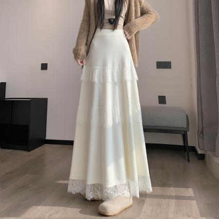 FA47792# 蕾丝花边蛋糕裙半身裙女秋冬新款垂感软糯针织长裙叠穿内衬裙 服裝批發女裝批發服飾貨源