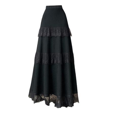 FA47792# 蕾丝花边蛋糕裙半身裙女秋冬新款垂感软糯针织长裙叠穿内衬裙 服裝批發女裝批發服飾貨源